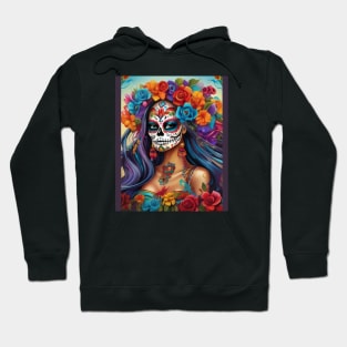 Floral Splendor in Sugar Skull Makeup: Honoring Dia de los Muertos Hoodie